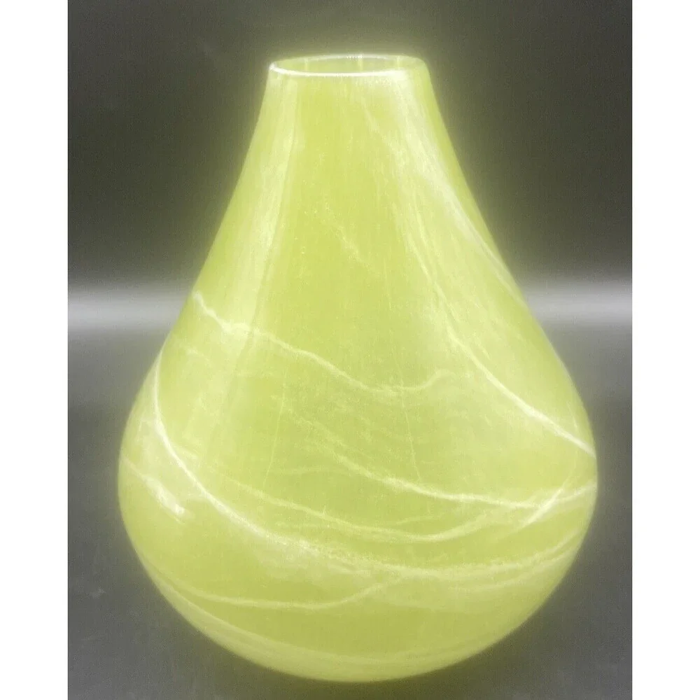 GREEN W/ WHITE Swirl Art Glass Tear Drop Bulb Ando‎ Vase Portugal 8”